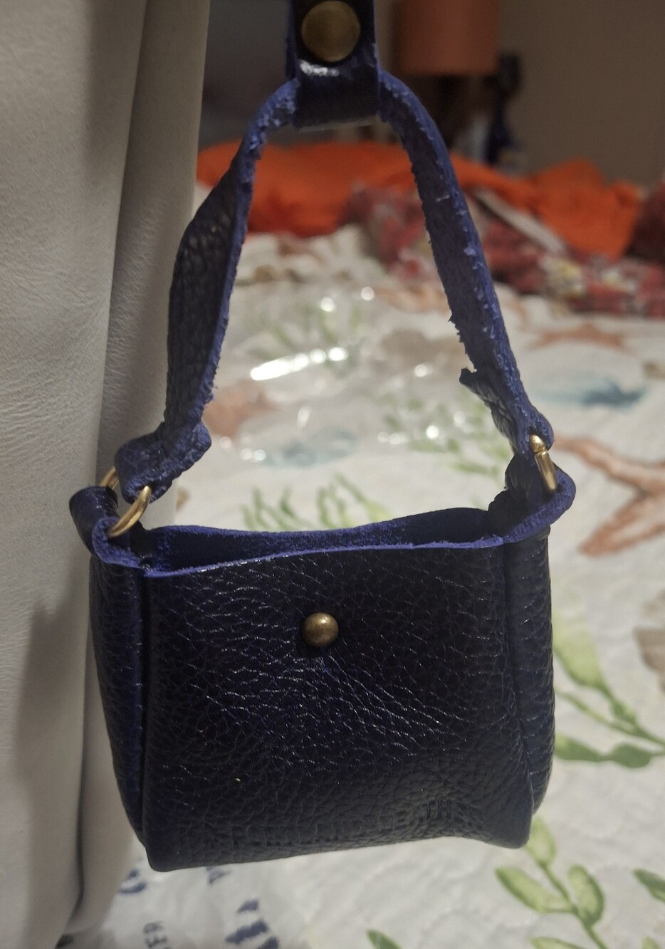 Navy Blue Mini Leather Handbag Charm - Compact Women's Bag